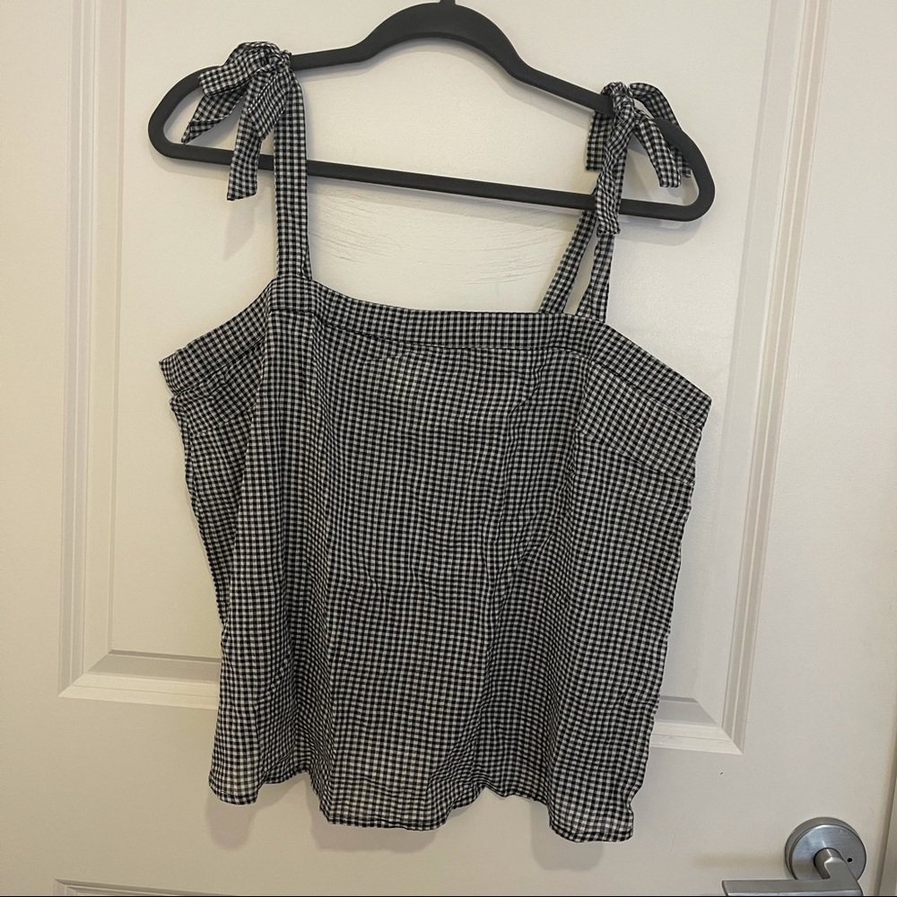 J Crew Factory Gingham Tie Shoulder Tank Top